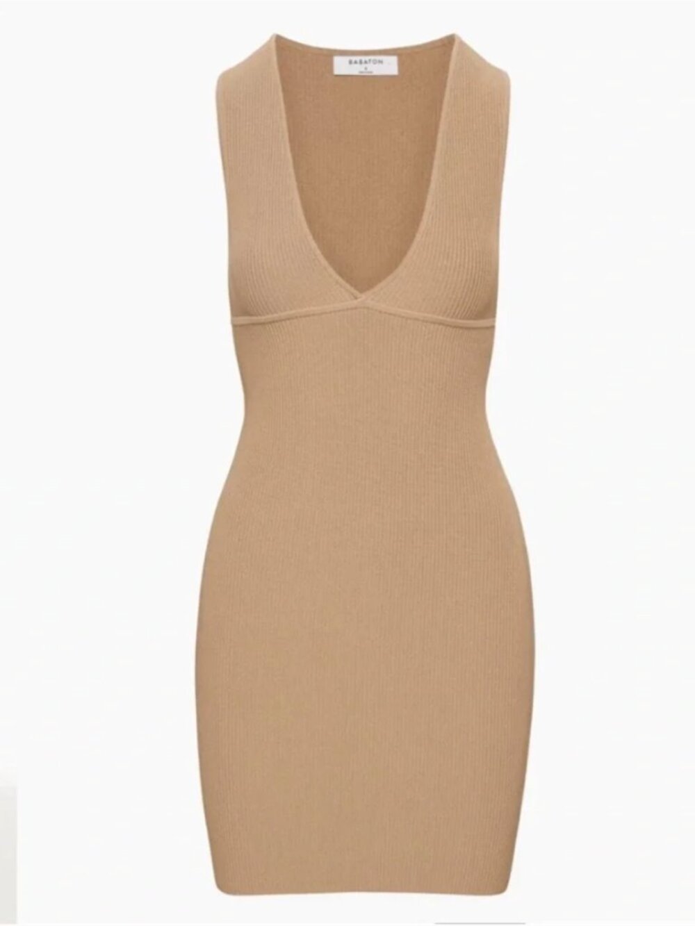 Babaton Camel Ribbed V-Neck Dress